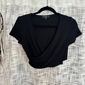 Lulu's Black Wrap Crop Top